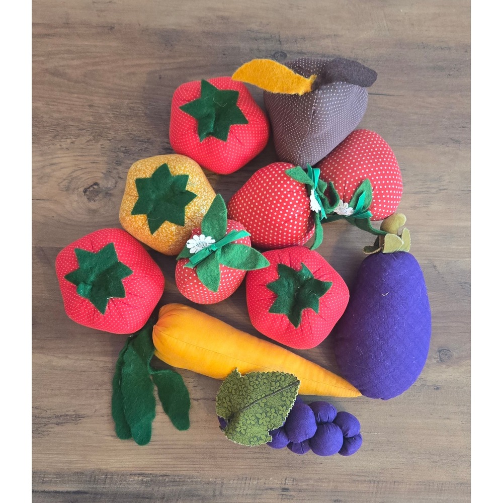 Handmade Fabric Fruit and Vegetable Plush Set 11 Piece Mixed Produce Decor